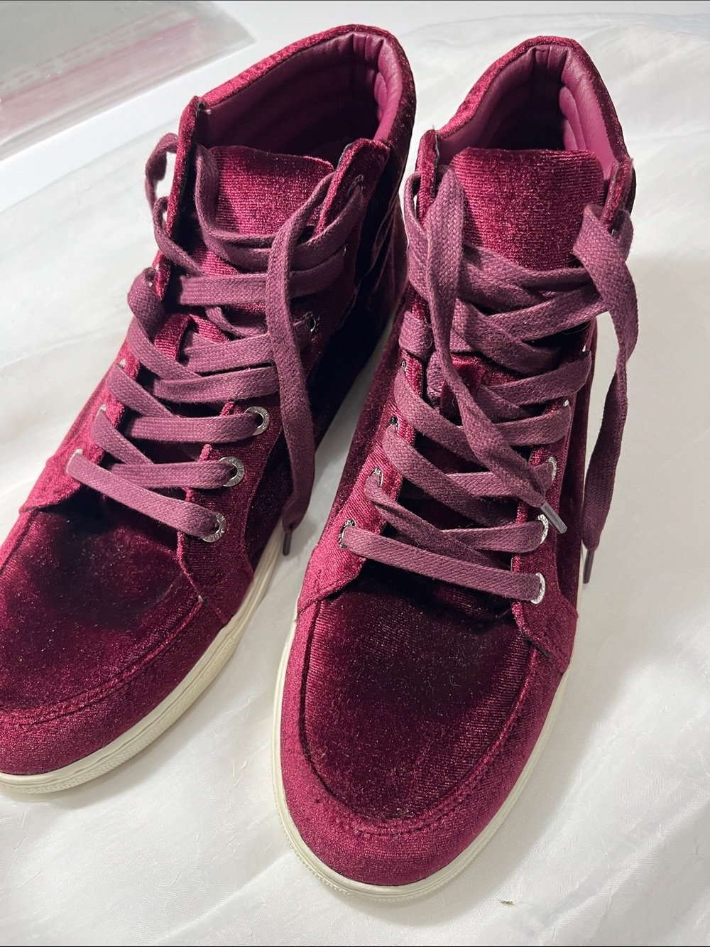 J/Slides NYC Burgundy Velvet High Top Sneakers Size 8.5"